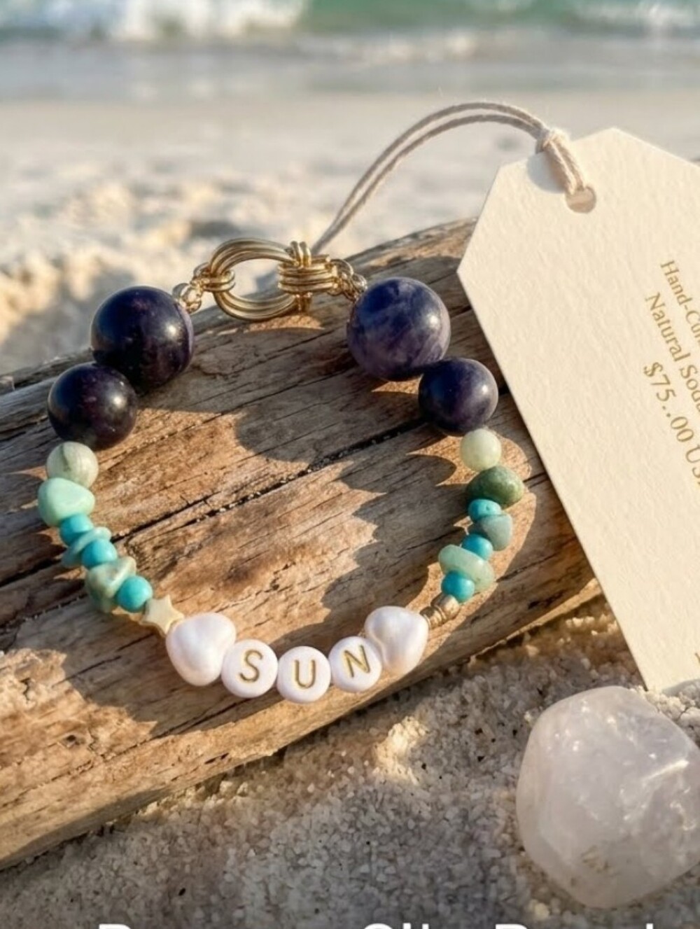Handmade 'SUN' Beaded Bracelet in Blue and Turquoise